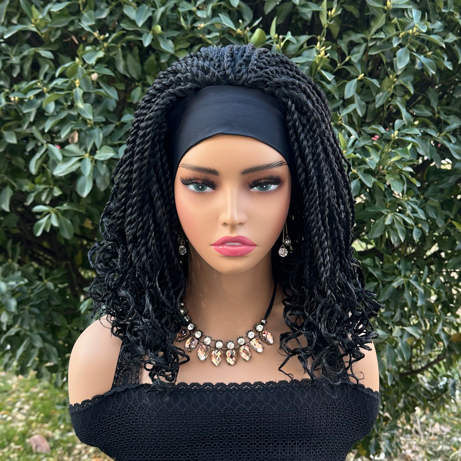 Pelucas con diadema trenzada de giro corto, peluca trenzada sintética de 12 pulgadas para mujeres negras, caja trenzada de ganchillo, extensión de pelucas de cabello