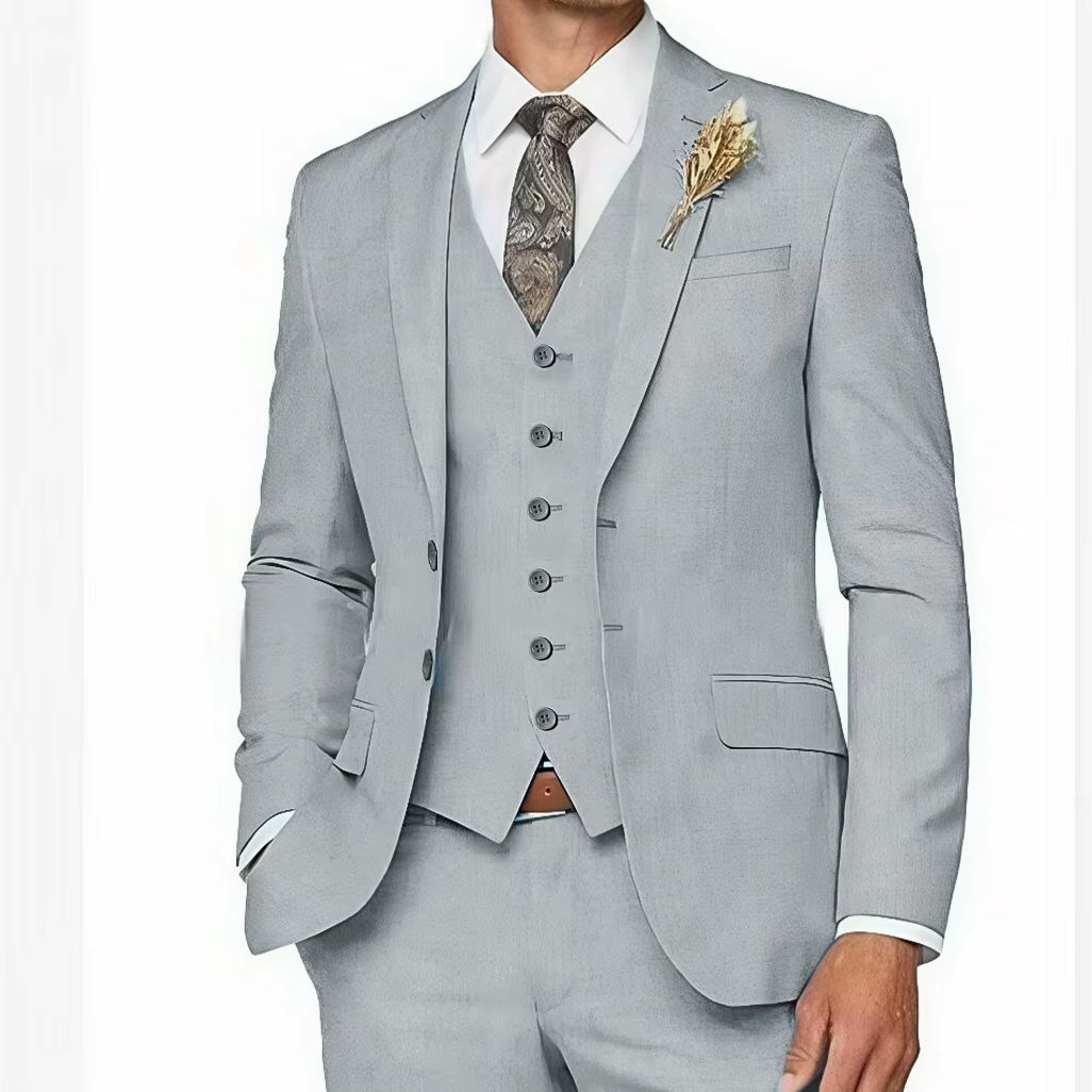 Traje de Tres Piezas para Hombre, Corte Entallado, Color Liso, Informal de Negocios, Fibra de Poliéster, para Fiestas, Uso en las Cuatro Estaciones, a la Moda, 2026