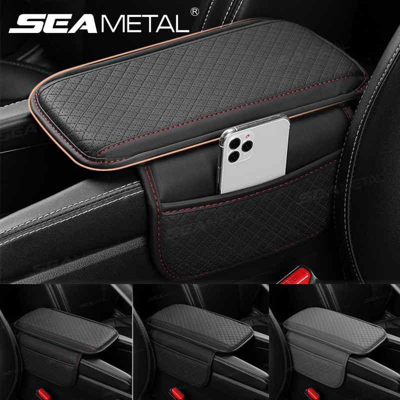 SEAMETAL Universele Auto Armsteun Kussen PU Leer Ademend Middenconsole Box Cover Anti Kras Armsteun Box Protector Cover