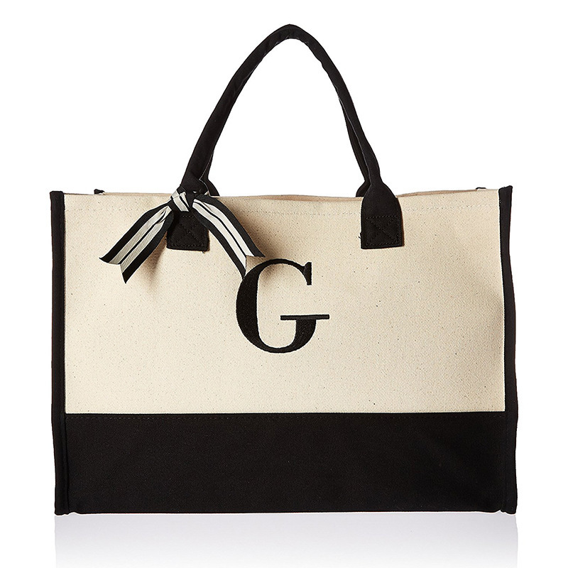 A-Z Canvas-Tragetasche, modische Canvas-Tragetasche, Buchstaben, Blume, tragbar, Strand, Schulter, Einkaufen, lässige Strandtasche, große Kapazität, Handtasche