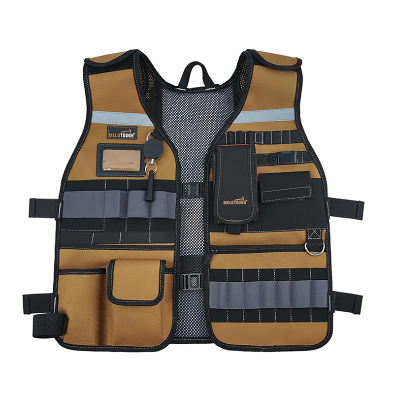 MELOTOUGH Gilet à outils Gilet de travail de sécurité avec sangles réglables, support de téléphone amovible pour électricien, construction, charpentiers
