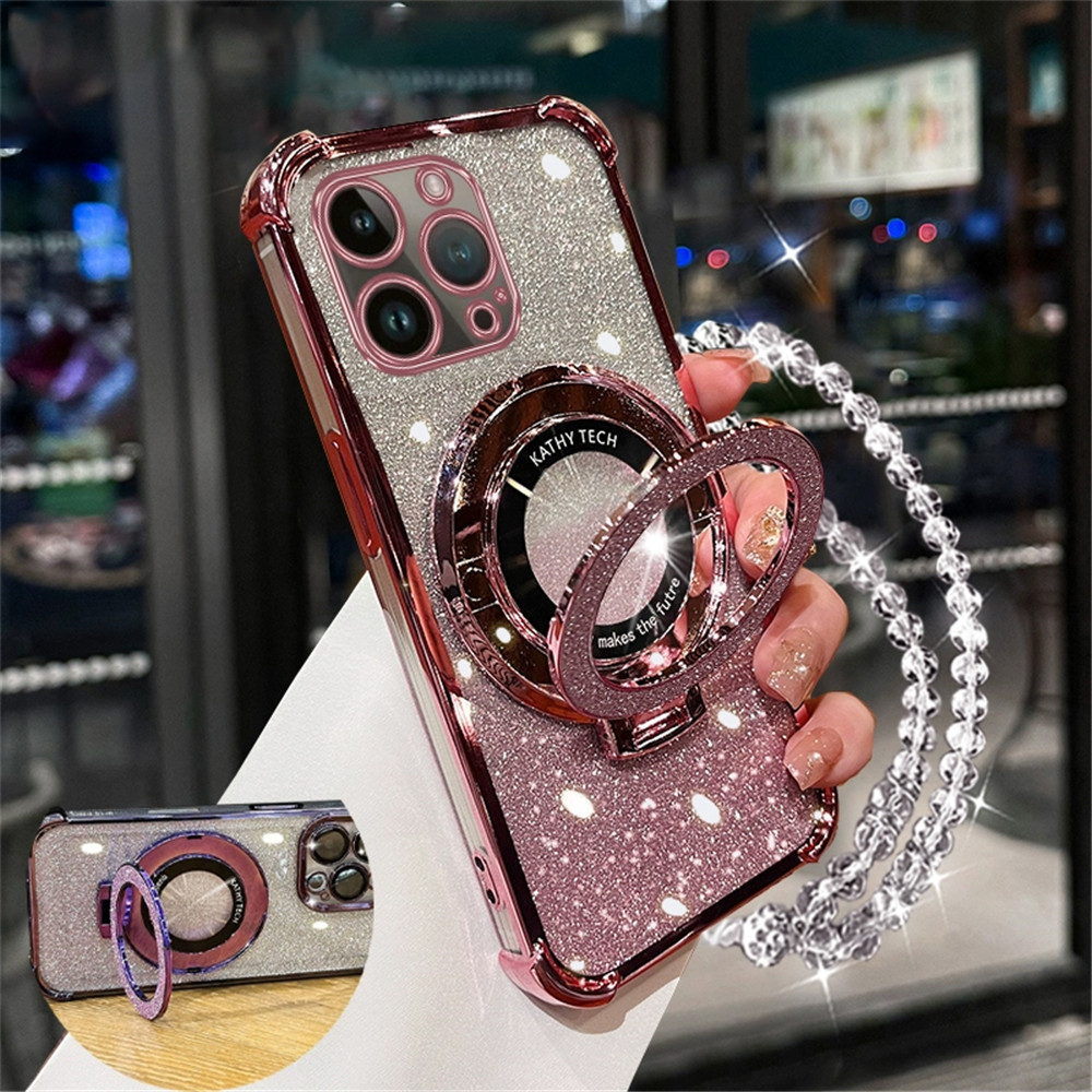 Glitter Kristal Armband Telefoon Houder Case Voor iPhone 16 15 14 13 12 11 Pro Max XS X XR 7 8 Plus SE2020 Beugel Schokbestendige Cover