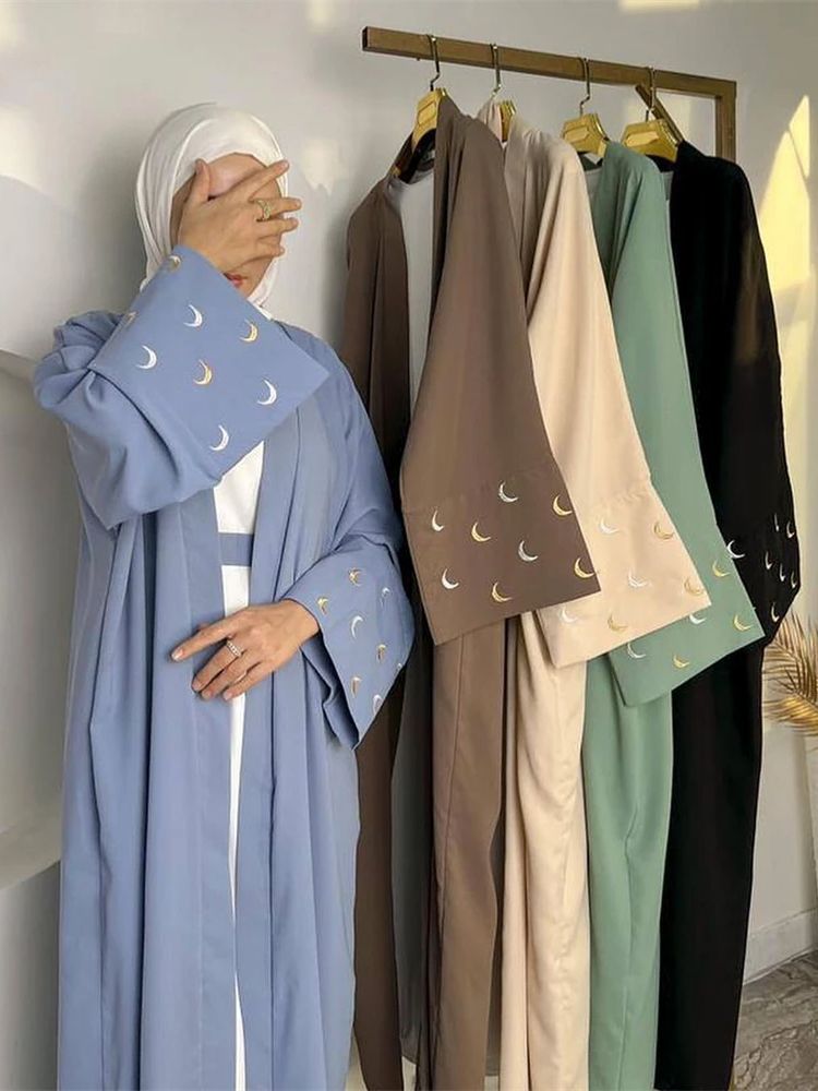 Ramadan Abaya Voor Vrouwen Maan Geborduurde Kimono Abaya Dubai Luxe 2025 Islam Moslim Kaftan Bescheiden Jurk Kebaya Damen Caftan