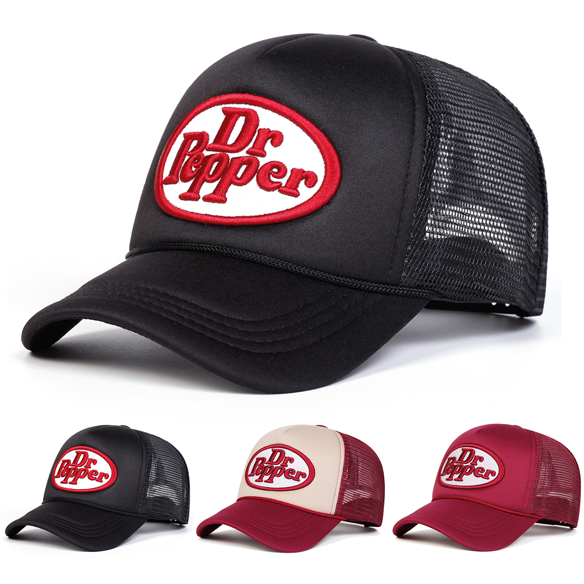 Gorras de red de béisbol con bordado de letras Dr Prpper Unisex, sombreros casuales ajustables para exteriores para primavera y verano, sombrero de Hip Hop, sombrero protector solar
