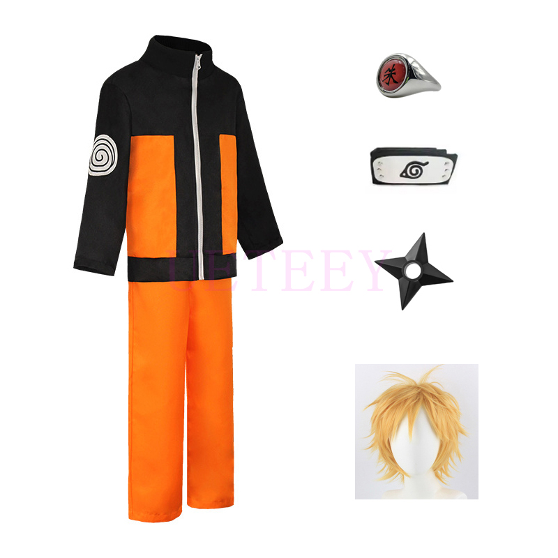 Hot Anime Shippuden Ninja Uniform Uzumaki Costumes Set Jacket Pants Kids Adults Halloween Party Cosplay Costume