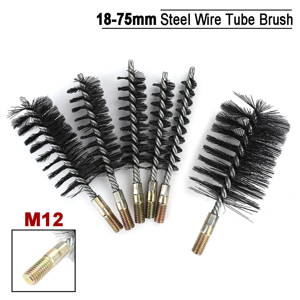 1pc fil d'acier tuyau Tube brosse outils de nettoyage tuyau d'eau M12 fil d'acier tuyau Tube balayage nettoyage cheminée outils à main 18-75mm