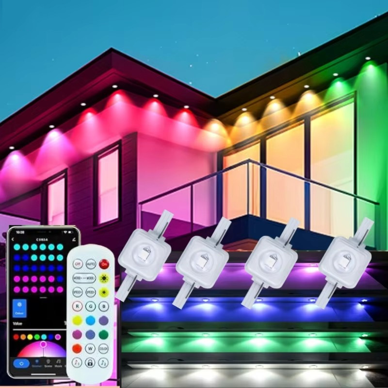 Lumières extérieures permanentes intelligentes avant-toit lumières IP67 chaîne lumineuse étanche avec App télécommande synchronisation de musique pour la décoration du toit de la maison