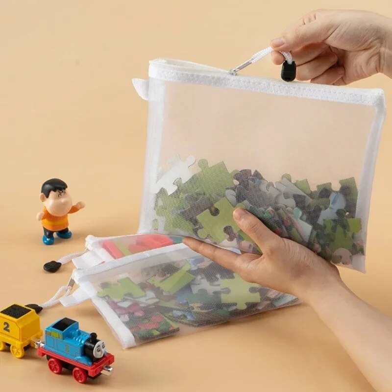 Bolsa de almacenamiento de 1-3 uds., juguete con cremallera de malla, bloque de construcción, rompecabezas, subpaquete, cremallera de partículas para niños, almacenamiento de acabado transparente