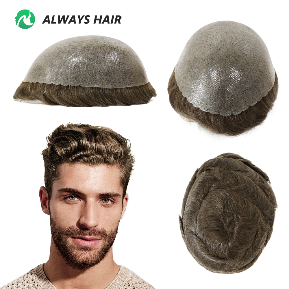 Alwayshair DS - 5 cali Peruka Męska z Włosów Naturalnych, Grubość 0.12-0.14mm, Tupet z Imitacją Skóry, Indyjskie Włosy Naturalne dla Mężczyzn