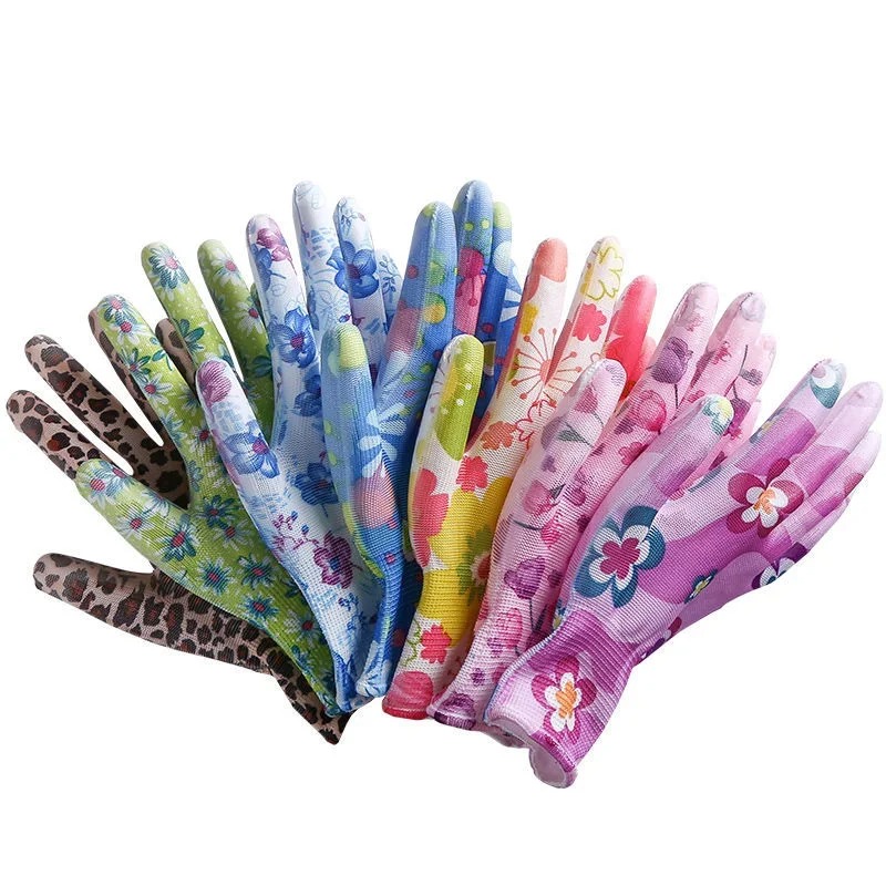 6 pares de guantes de jardín florales recubiertos de palma para limpieza de patio, guantes de trabajo antideslizantes para mujer, guantes de protección laboral para el hogar