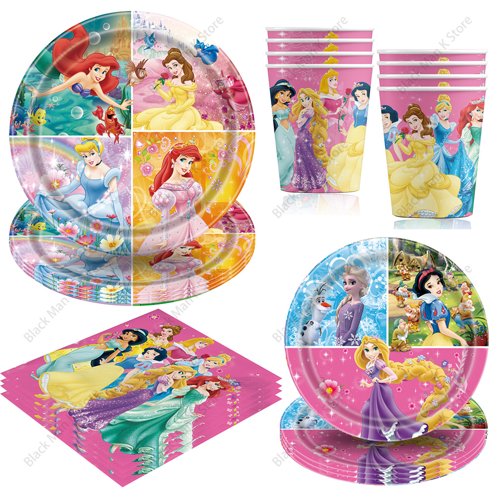 Prinzessin Schneekönigin Thema Einweggeschirr Dekorationen Kind Mädchen Geburtstag Party Supplies Prinzessin Tasse Teller Tischdecke Set