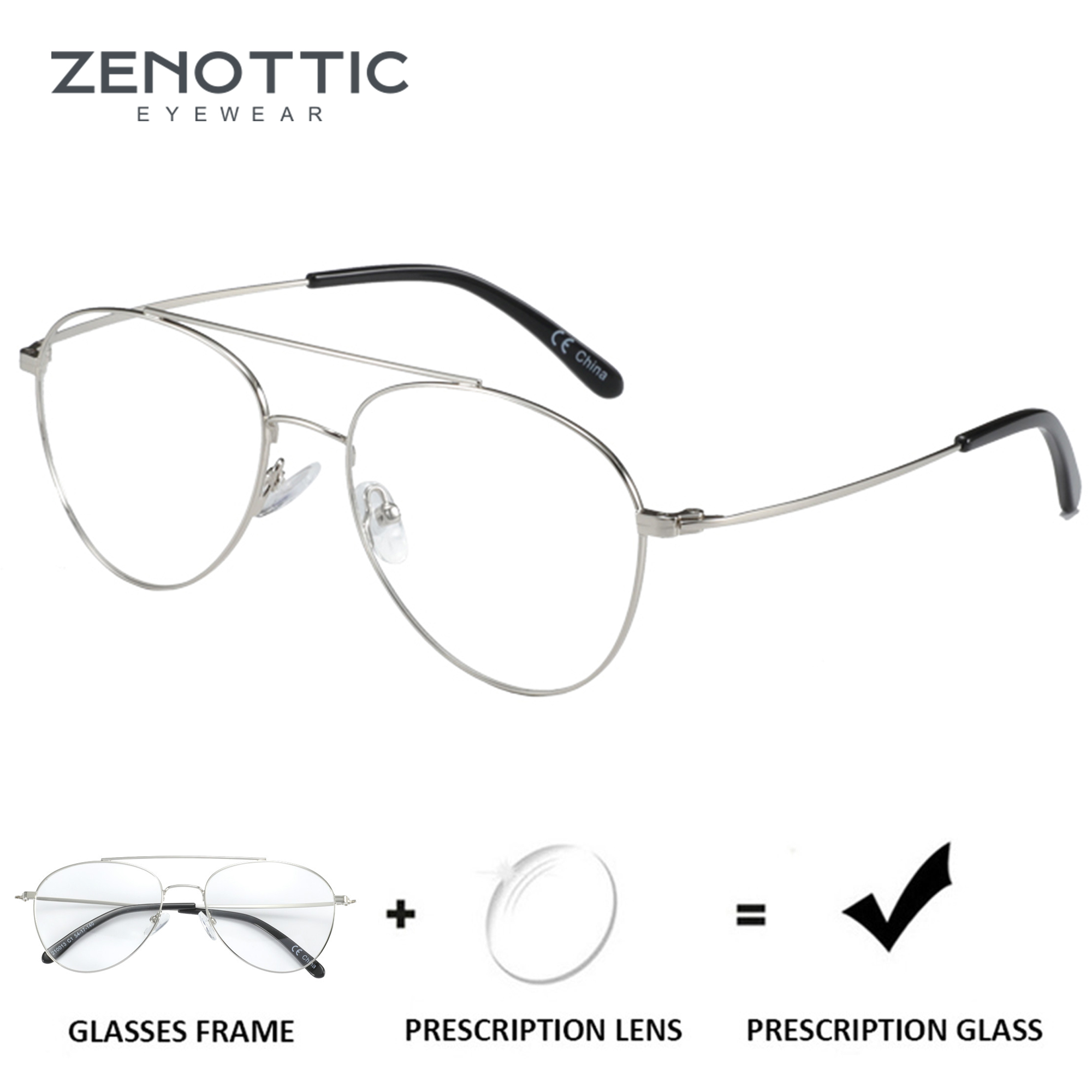 ZENOTTIC Fasion Pilot Occhiali da vista Occhiali progressivi in metallo di alta qualità Miopia/Iperopia Occhiali ottici per uomo