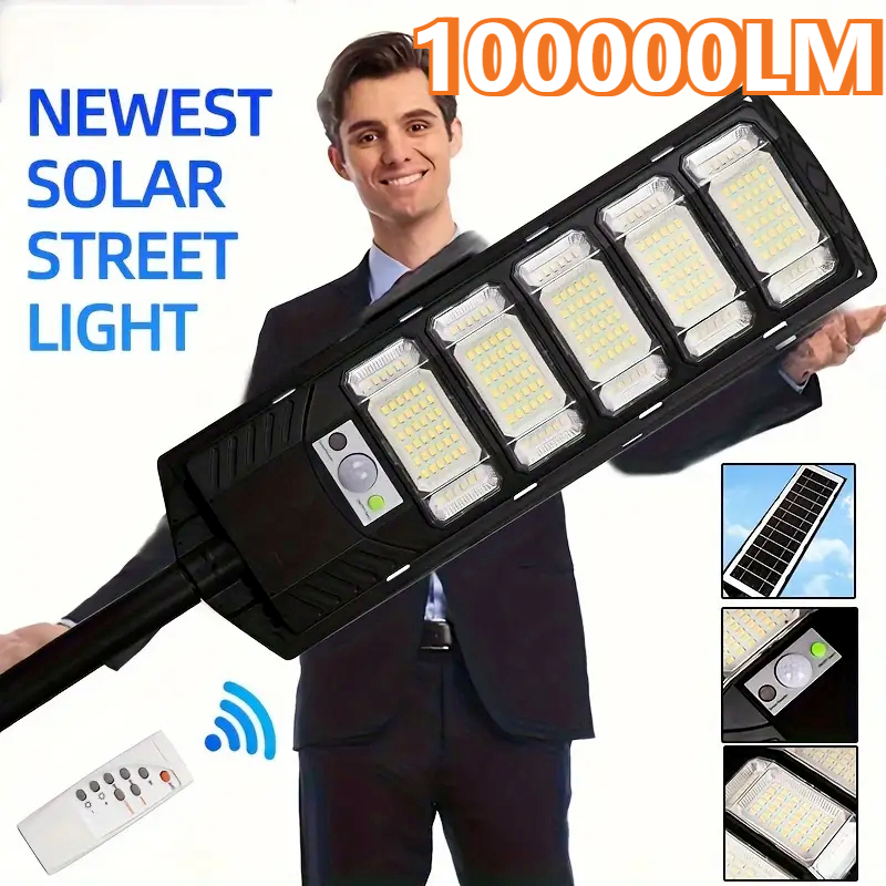 100000 LM Luce solare commerciale LED per esterni dal tramonto all'alba Lampione stradale solare Lampada per area stradale Illuminazione di sicurezza per cortile impermeabile