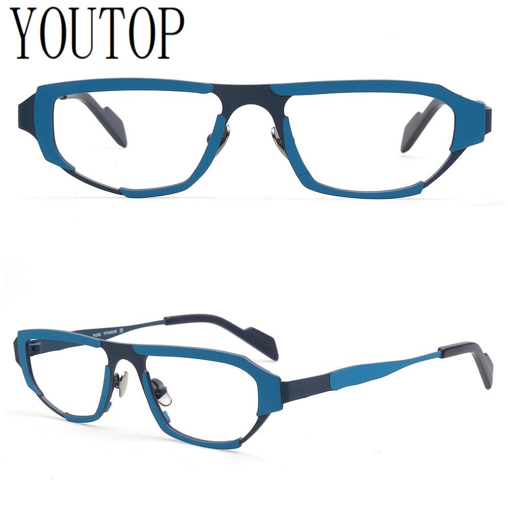 Kacamata Titanium kotak pria Modern, bingkai Vintage persegi panjang Retro resep kacamata geometris optik tidak teratur