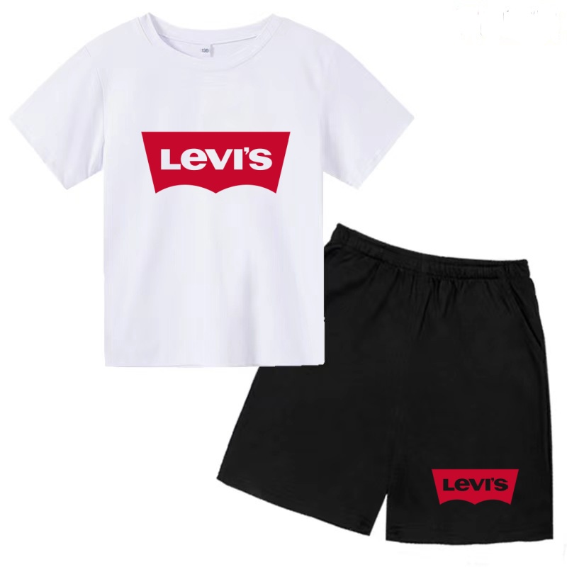 Camiseta de Verano para Niños, Marca con Letras, Cuello Redondo, Manga Corta + Pantalones Cortos, Conjunto Deportivo Informal para Niños y Niñas de 3 a 12 Años