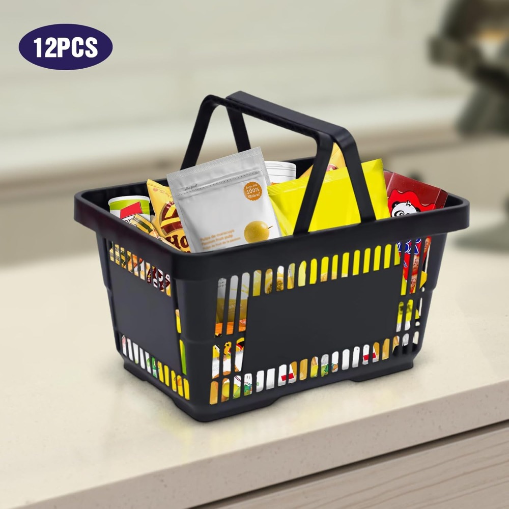 28L stapelbare plastic boodschappenmand Utility-manden met opvouwbare handgrepen voor markt Kruidenier Winkel Picknick 12 stuks