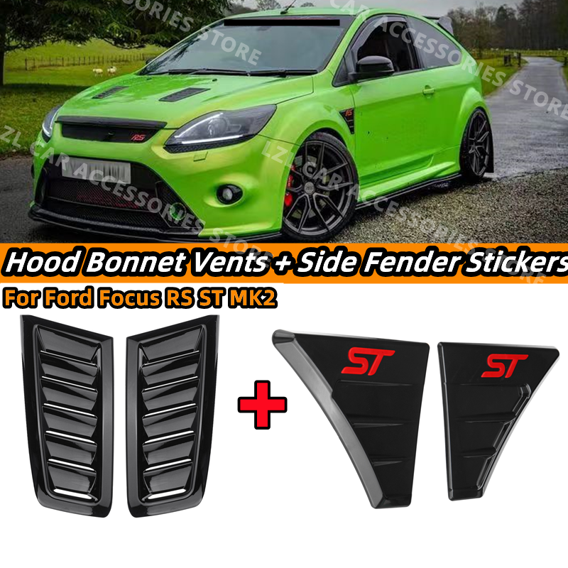 Dla Ford Focus RS ST MK2 Przednia maska silnika Samochodowa maska silnika Otwory wentylacyjne Wlot powietrza + Boczny błotnik Wentylacja Wylot powietrza Dekoracja Naklejki Pokrywa