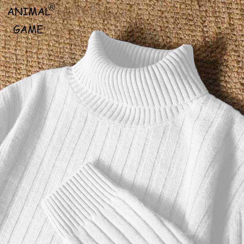 Animal jogo masculino longo gola alta listras camisola casual malhas pulôver suéteres ao ar livre quente grosso pesado blusa fria