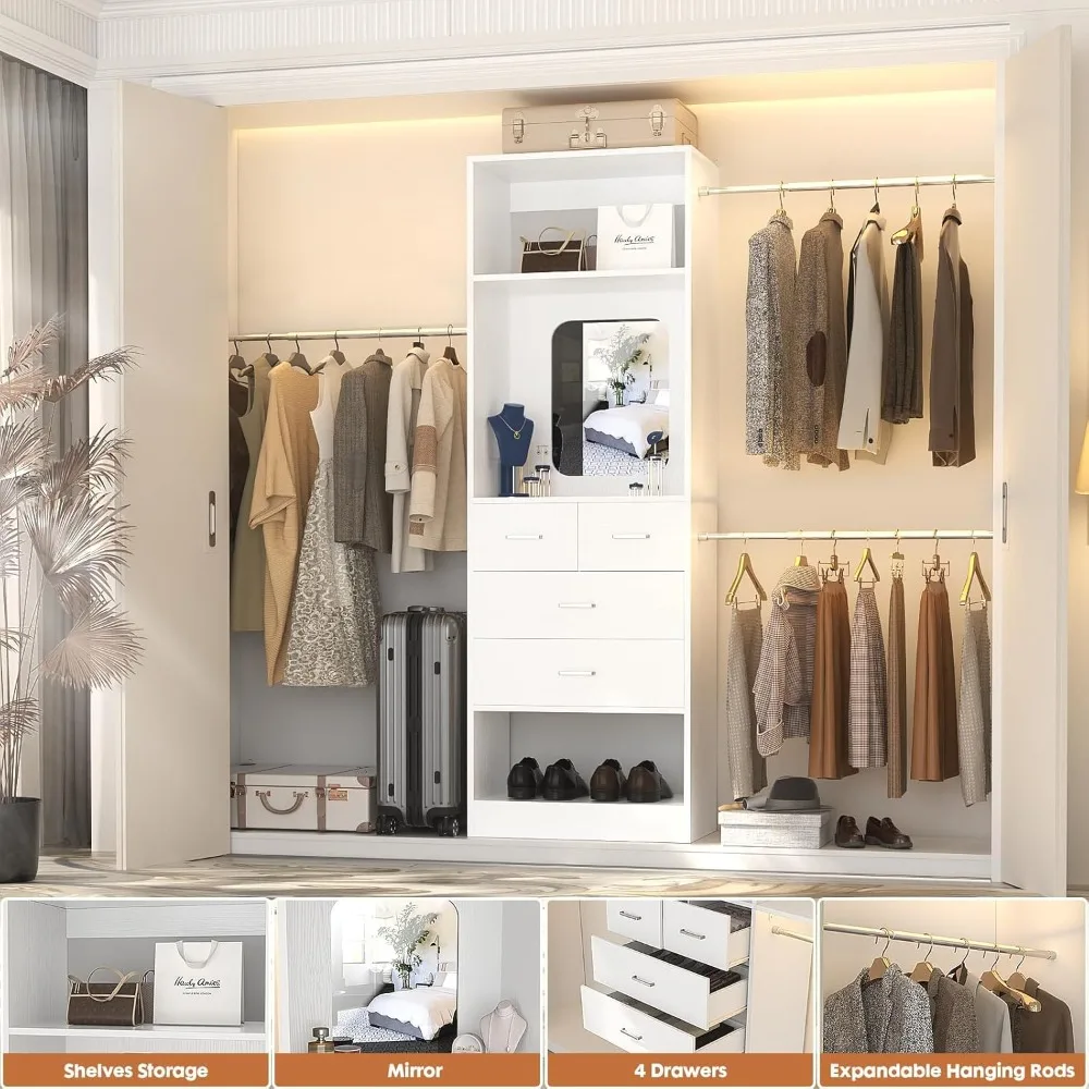 System organizacji szafy o szerokości 244 cm (96 cali), zestaw startowy do szafy garderobowej o długości 244 cm (8 stóp) z wieżą o wysokości 63,5 cm (25 cali) i 3 wysuwnymi wieszakami do domu, możliwość personalizacji.