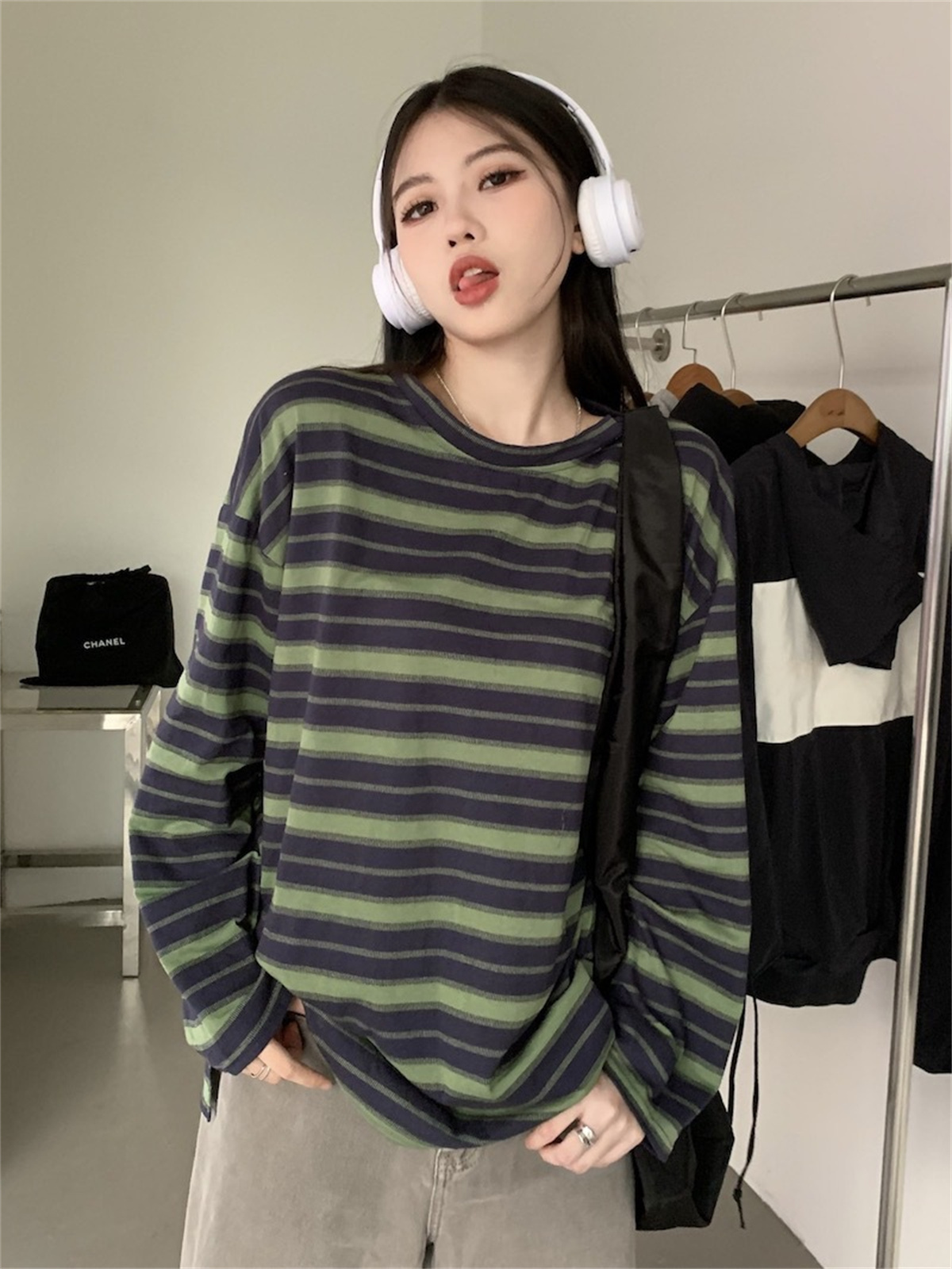 Camiseta clásica y versátil a rayas para mujer, camiseta Kawaii de verano de manga larga, camiseta coreana de gran tamaño para mujer
