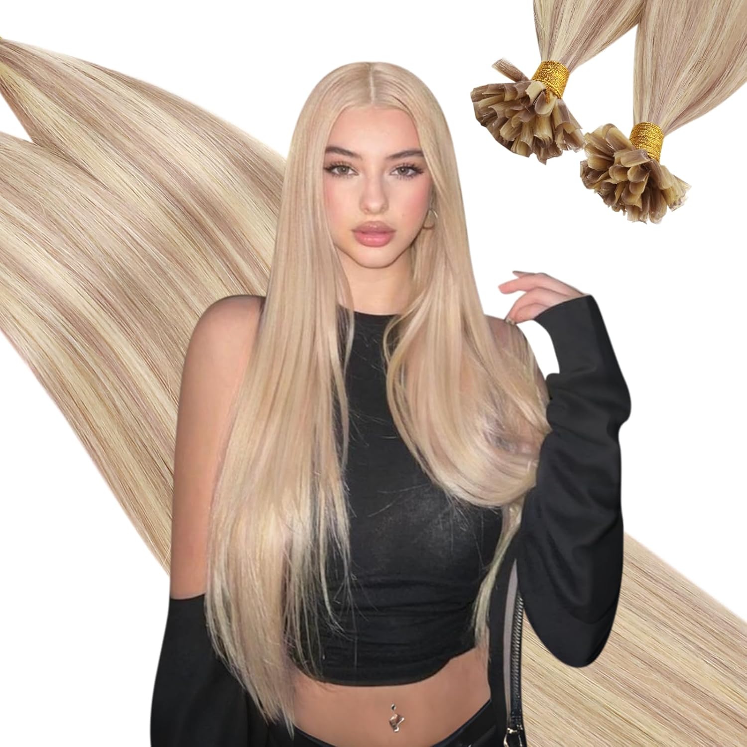 Cápsulas de extensiones de cabello Ugeat U Tip, extensiones de cabello humano real preadheridas con queratina, 1 g/s, 100 g, cabello humano Remy a máquina