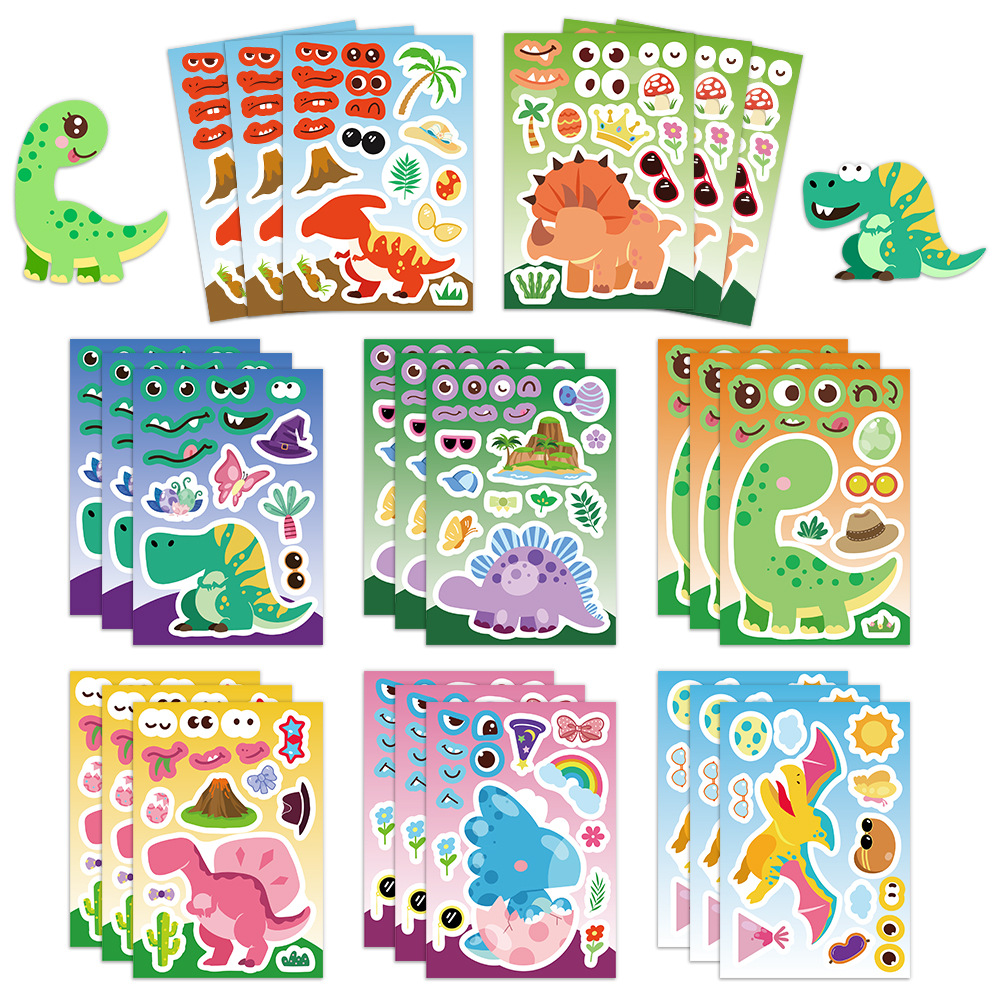 8 pièces créatif dinosaure dessin animé Collage autocollants bricolage jeu autocollants Animal artisanat ordinateur portable planche à roulettes autocollants