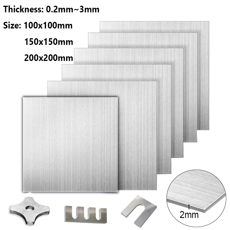 304 Stainless Steel Square Sheet Plate Thickness 0.2mm~3mm Flat Brushed Metal Polished Plate 100x100mm 150x150mm 200x200mm