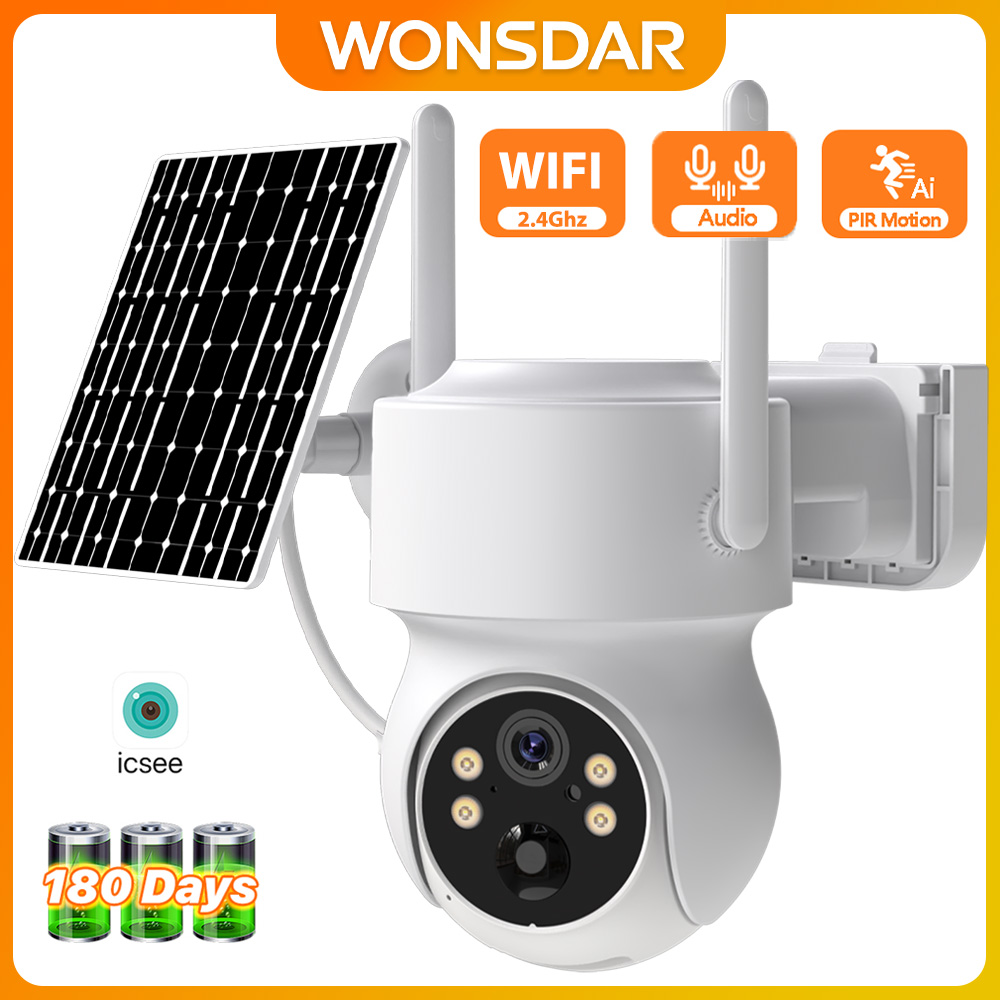 Batería integrada WiFi PTZ 4MP cámara IP Solar inalámbrica para exteriores Zoom 6X 1080P cámara de videovigilancia de larga duración en espera iCSee