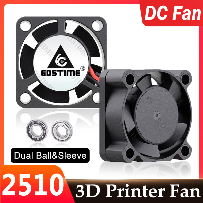 Gdstime 2510 Pendingin PC Mini 25X25X10Mm 25Mm Kipas Printer 3D DC 24V 12V 5V 2PIN Kipas Pendingin Aksial Bola Ganda Radiator Kecepatan Tinggi