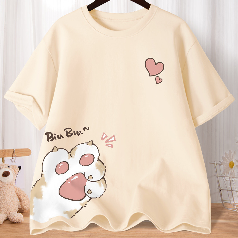 Sommer Cartoon Nette Süße Katze Klaue Liebe Gedruckt Kurzarm T-shirt frauen Lose Jugend Student Halbe Hülse Übergroßen Shirt top