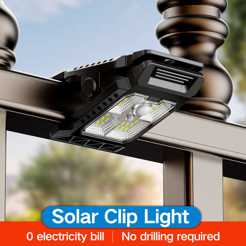 Luces solares para exteriores, luces con Sensor de movimiento con Clip, lámpara de seguridad de 3 modos para valla, cubierta, pared, garaje, Patio