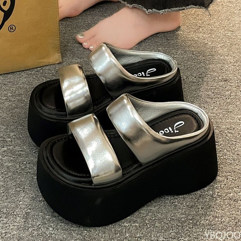 Summer Women's Fashionable Wedge Heels Slides Chunky Sandals High Heels casual Woman Beach Thick Bottom comfort Flip Flops