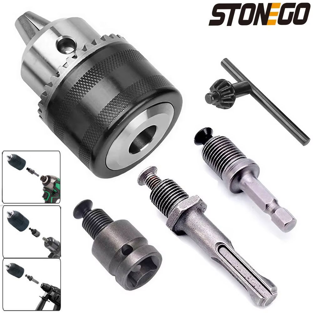 STONEGO 2 Size 1.5-10mm Drill Chuck Adapter, Convert Impact Wrench to Electric Drill, 3/8-24UNF, Lightweight & Reliable
