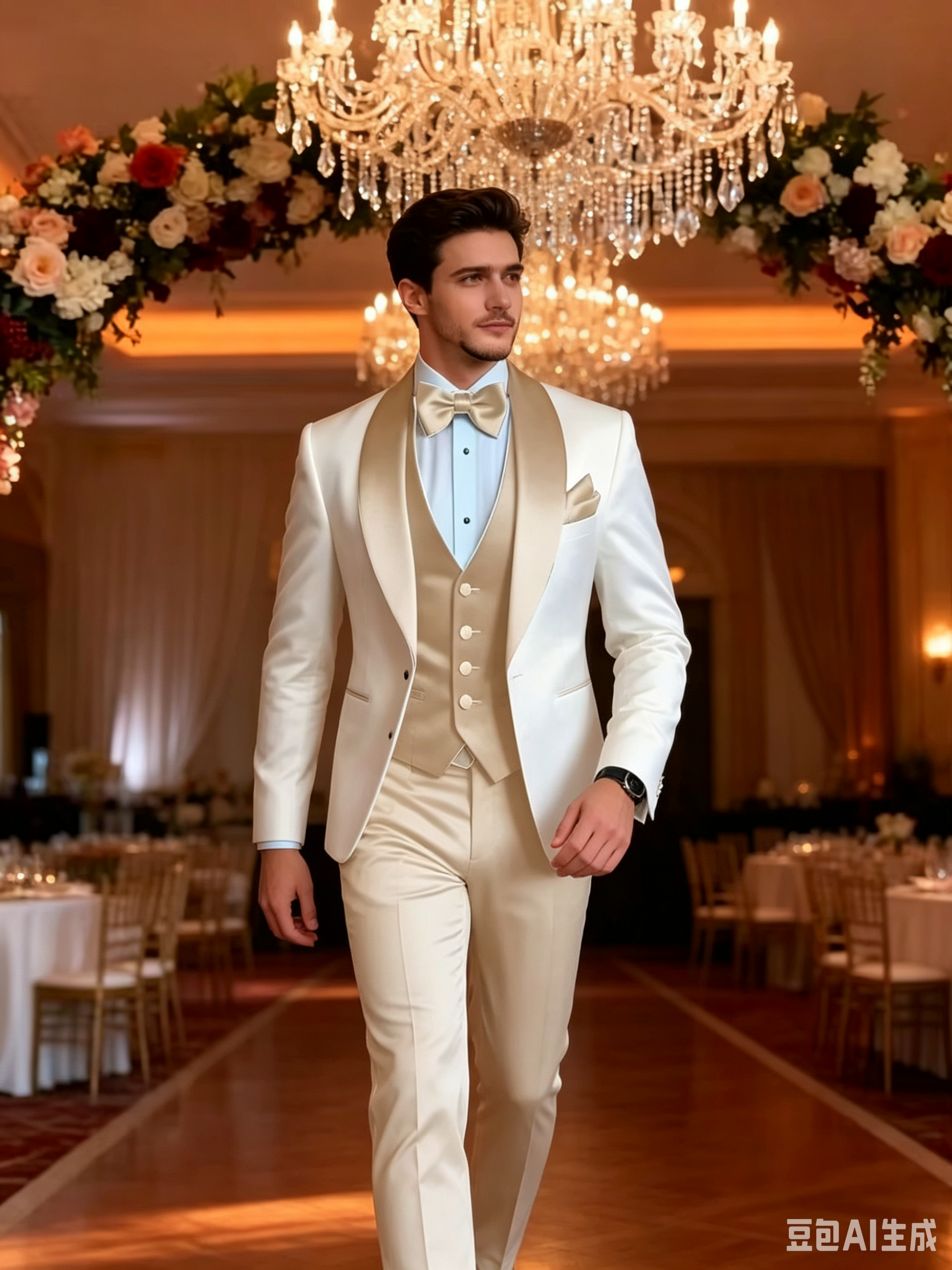 Terno de casamento champanhe de 3 peças para noivo, roupa formal masculina, jaqueta com lapela xale, slim fit, blazer masculino, colete e calça.