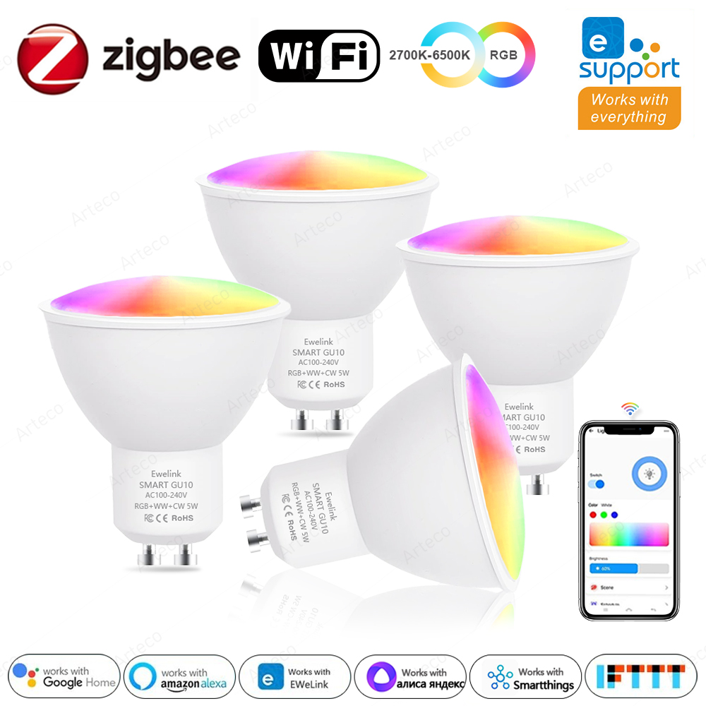 Ewelink GU10 Zigbee LED 電球 WiFi スマート LED ランプ RGB CW WW Ewelink アプリ制御 LED 電球は Alexa Google Yandex で動作します