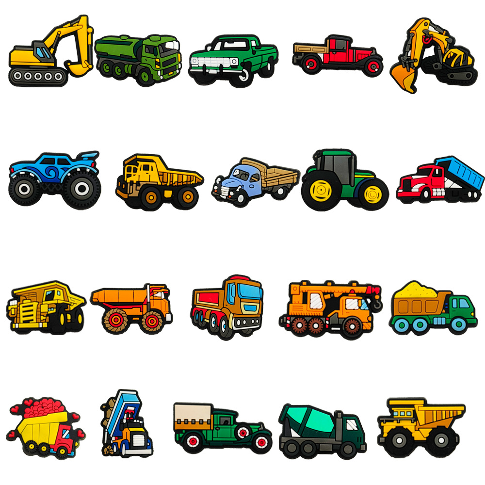 Vehículos de ingeniería, conjunto de coches, accesorios de colgantes para zapatos de PVC para zuecos, sandalias deslizantes, decoración de zapatos, hebillas, alfileres, regalos para niños y niñas
