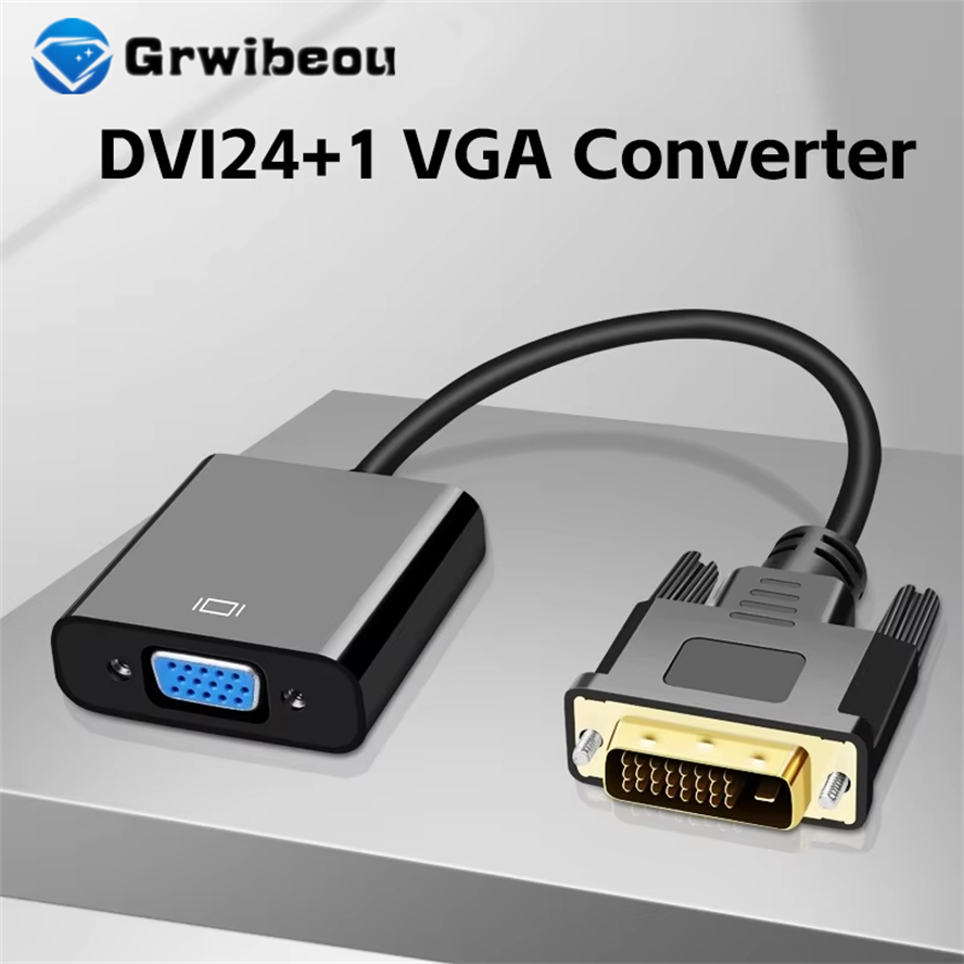Adaptateur Full HD 1080P DVI vers VGA DVI-D mâle vers VGA femelle, convertisseur de câble 24 + 1 25 broches à 15 broches pour TV, PC, moniteur d'ordinateur