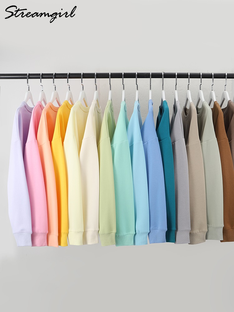 sudaderas verdes holgada, Sudadera de gran tamaño verde menta para mujer, Tops básicos de manga larga, jerséis holgados de color rosa para novio, sudaderas para mujer sin capucha de algodón, sudaderas sin capucha