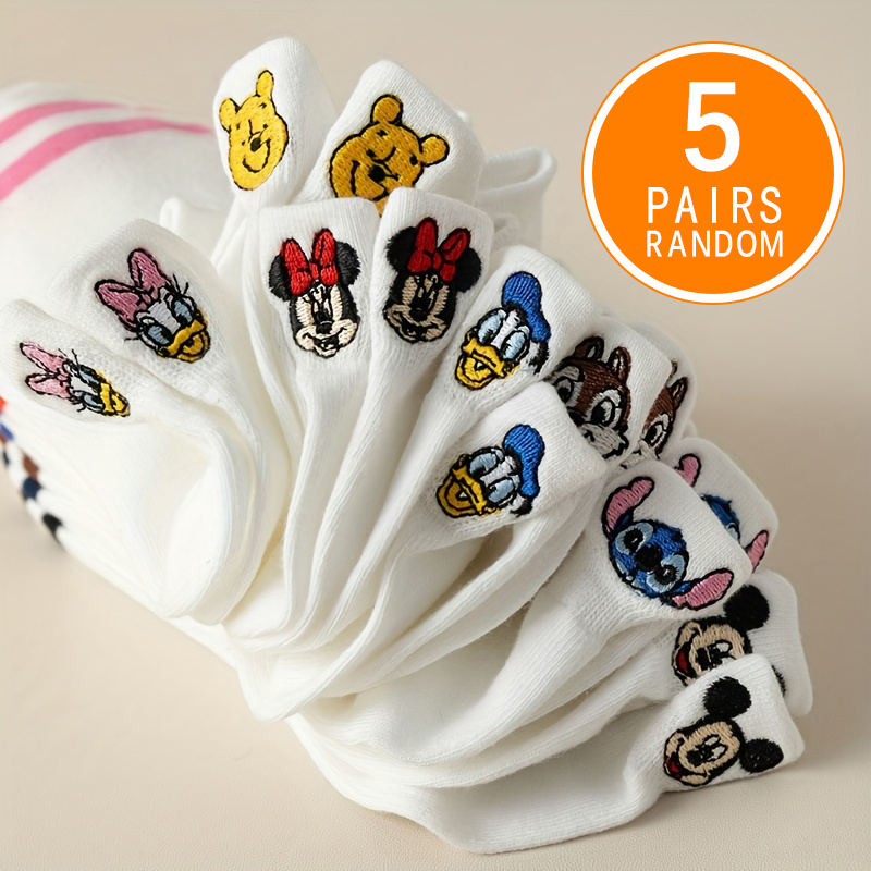 5 Paar Frühjahr/Sommer Damenmode Disney Süße und niedliche Cartoon-Anime-gestickte Mickey-Mouse-Muster Vielseitige Ohrsocken