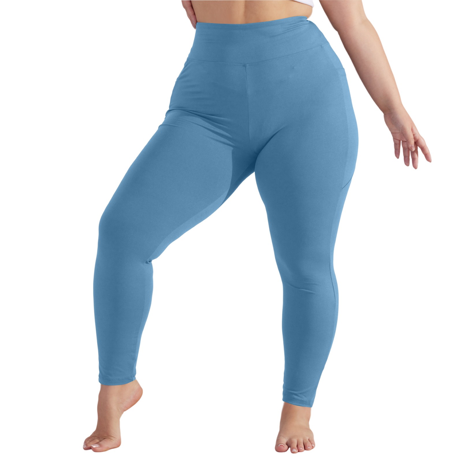 Plus size calças de yoga mulheres cintura alta hip lift atlético leggings magro esportes capri calças com bolsos cor sólida sweatpants