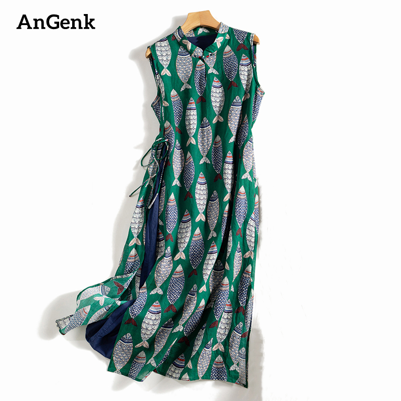 Algodão sem mangas vintage vestidos de verão feminino 2025 casual solto longo elegante vestido senhora do escritório femme roupas moda