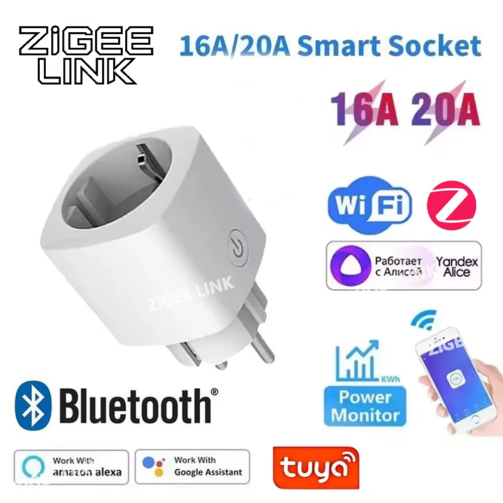 1 SZT. Inteligentna wtyczka Zigbee 3.0 WiFi, gniazdo EU z timerem, adapter, gniazdko 16A/20A, monitorowanie energii, sterowanie aplikacją, sterowanie głosowe, Tuya, Alexa, Google, Alice