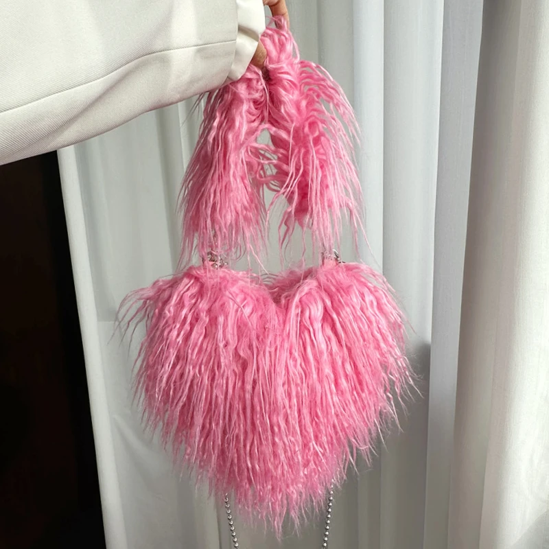 Hartvormige Dames Pluche Crossbody Tassen Sweet Love Faux Fur Vrouwelijke Schoudertas Zachte Pluizige Draagtassen Meisjes Onderarmtas