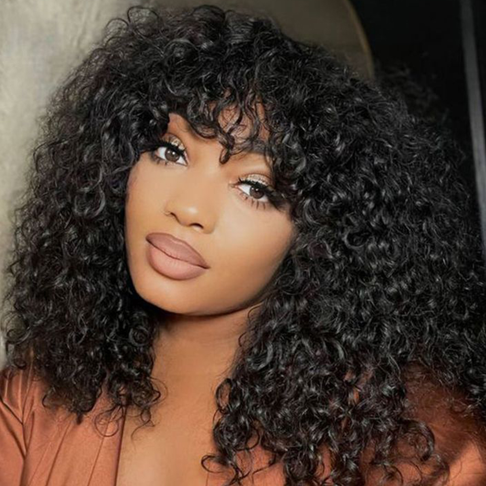 Pelucas de cabello humano brasileño Jerry rizado corto Bob con flequillo desgaste para ir peluca sin pegamento resaltar peluca rubia ondulada de agua para mujeres