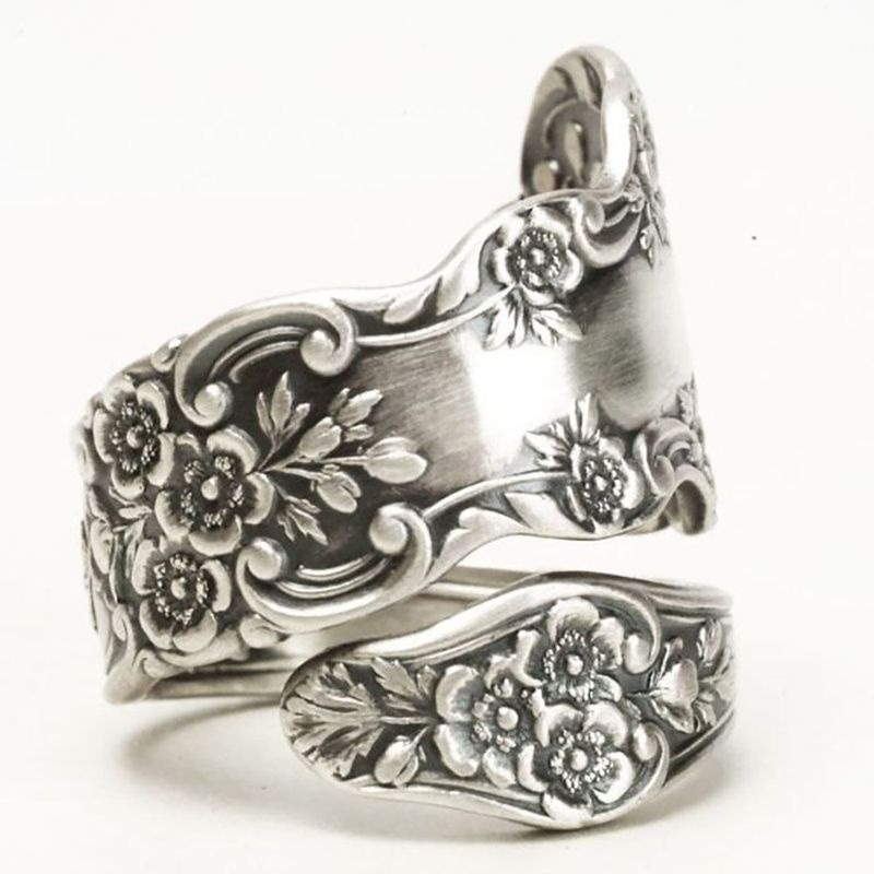 Bagues cuillère carrées en argent vintage pour femmes, cadeau de bijoux créatifs, mariage, fiançailles, fête