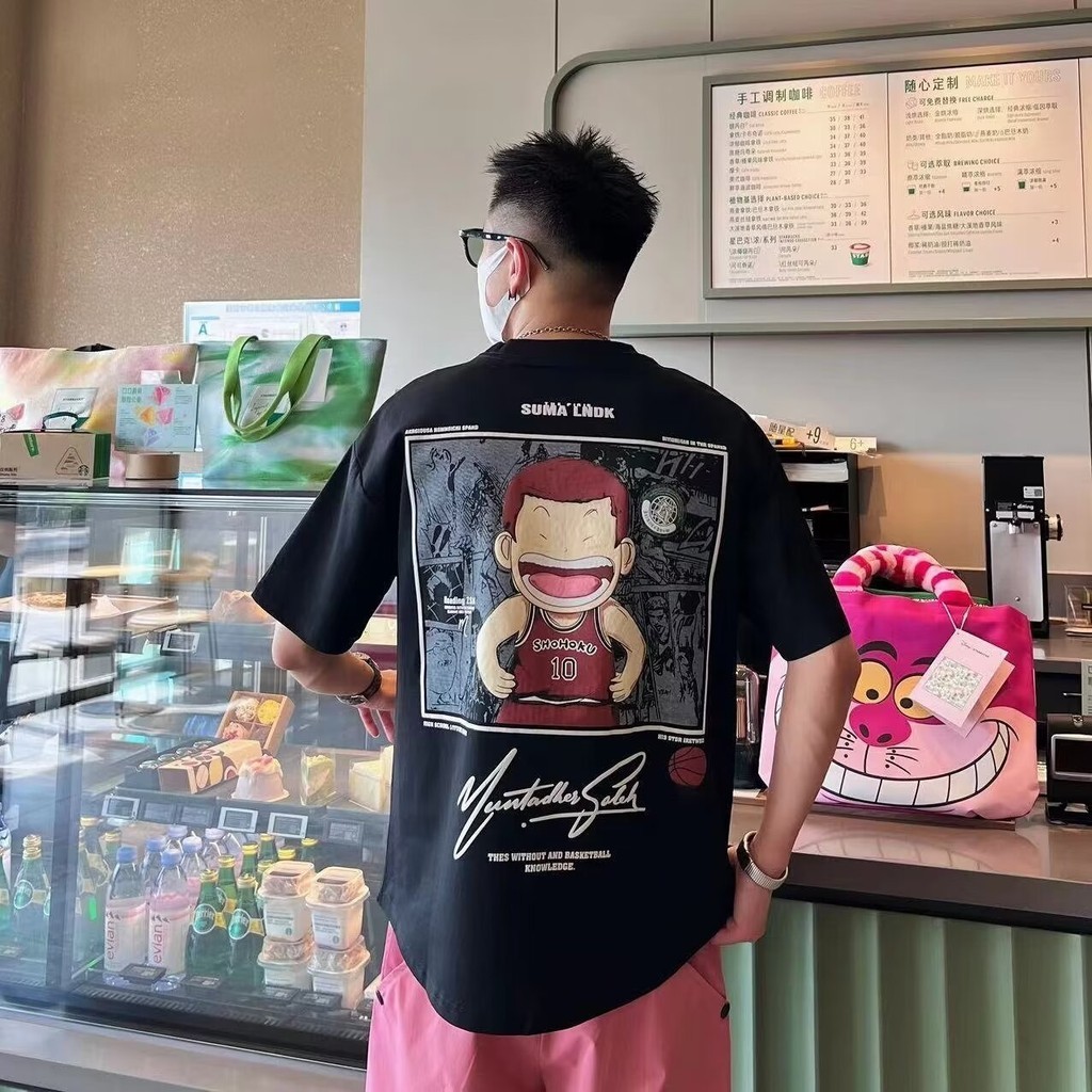 【M-8XL】Camiseta de gran tamaño para hombre, camiseta informal holgada con estampado de anime japonés slam dunk, adecuada para hombres y mujeres