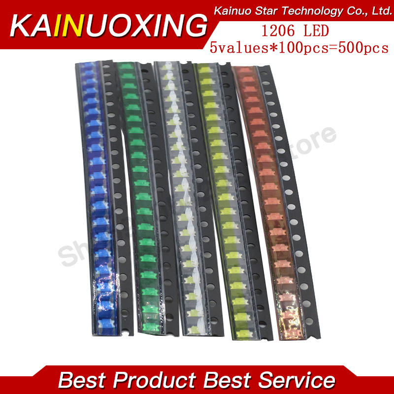 5 kolorów x20pcs = 100pcs SMD 1206 zestaw led czerwona/zielona/niebieska/żółta/białe światło LED dioda! Zestaw