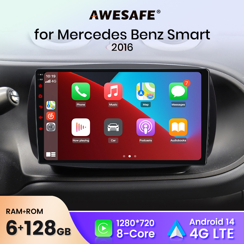วิทยุติดรถยนต์ AWESAFE ระบบไร้สาย CarPlay Android Auto สำหรับ Mercedes Benz Smart 2016 ระบบอัจฉริยะในรถยนต์ BT FM RDS แบบเสียบใช้งานได้ทันที รองรับ SWC จัดส่งจากสหราชอาณาจักร