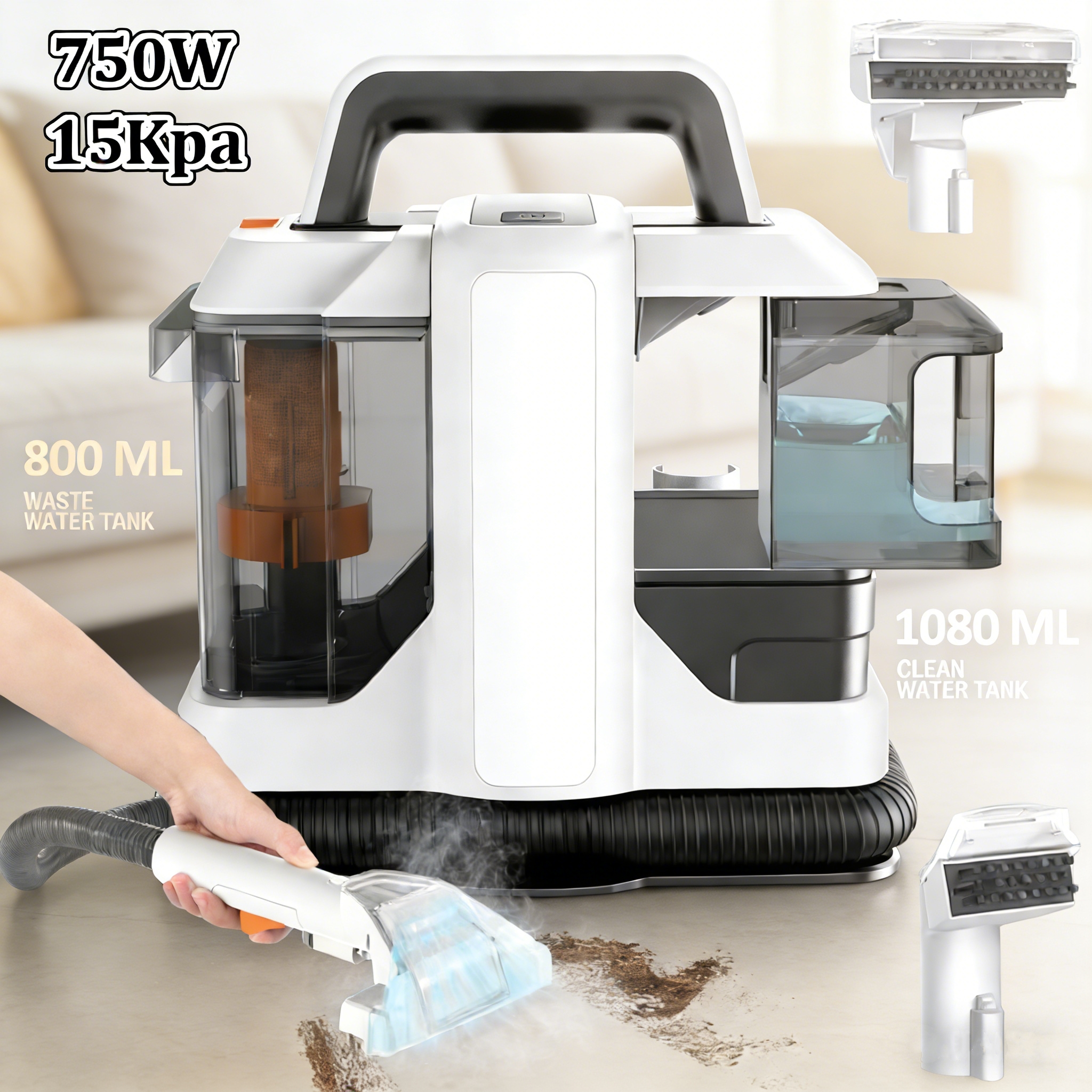 Novo limpador de manchas portátil 750w 15kpa, limpador de carpetes para sofá, cortina, spray de sucção, máquina integrada de limpeza doméstica