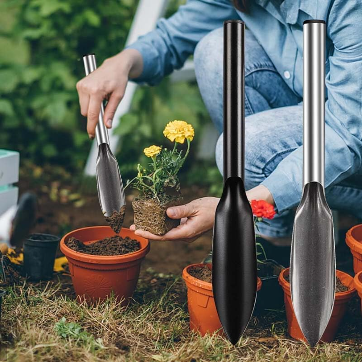 Pelle à main de truelle de jardin super solide-acier inoxydable-résistant à la rouille-ergonomique-outil parfait pour le jardinage, le désherbage, Tr